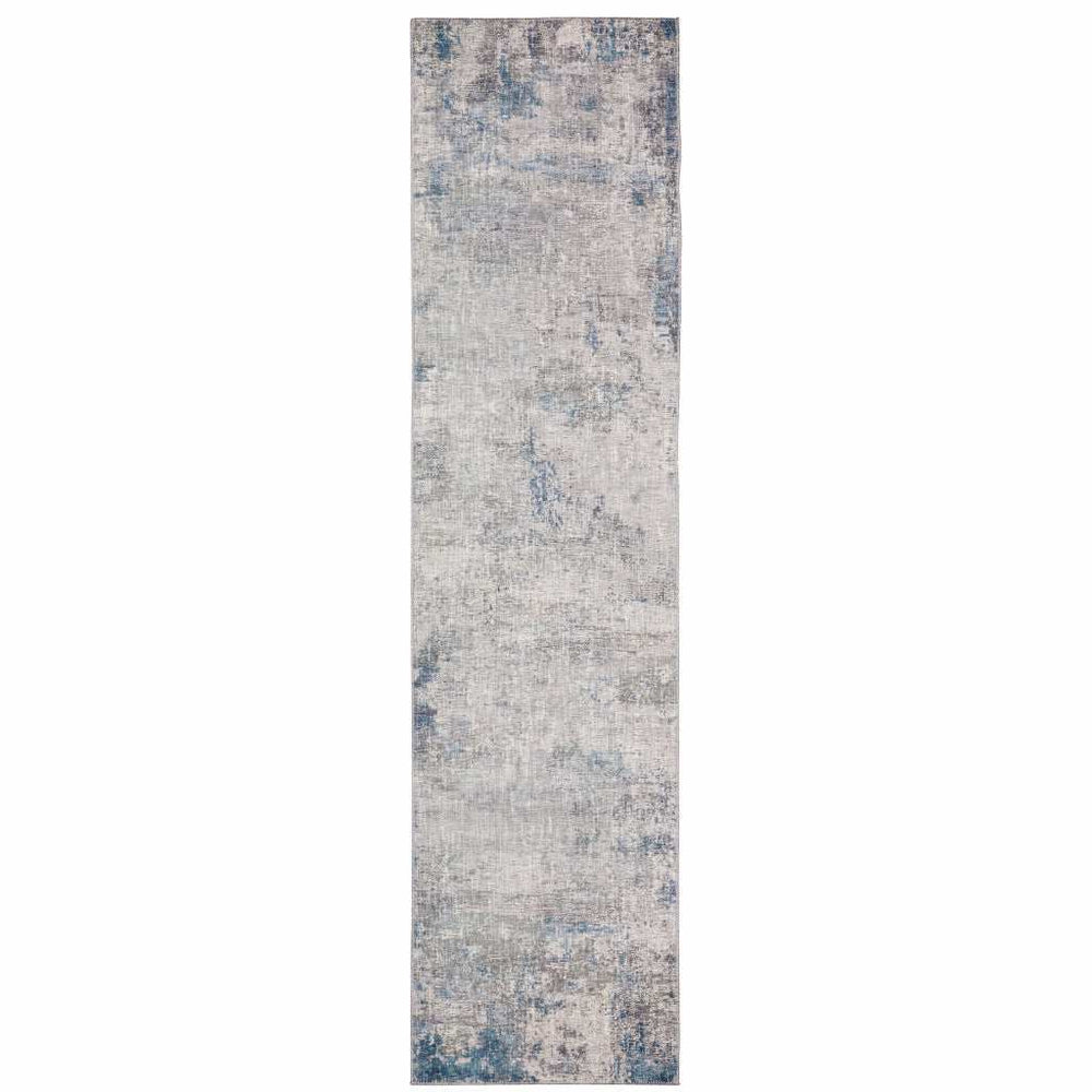 2' X 8' Grey And Blue Abstract Power Loom Stain Resistant Runner Rug - Homeroots - Flyclothing LLC