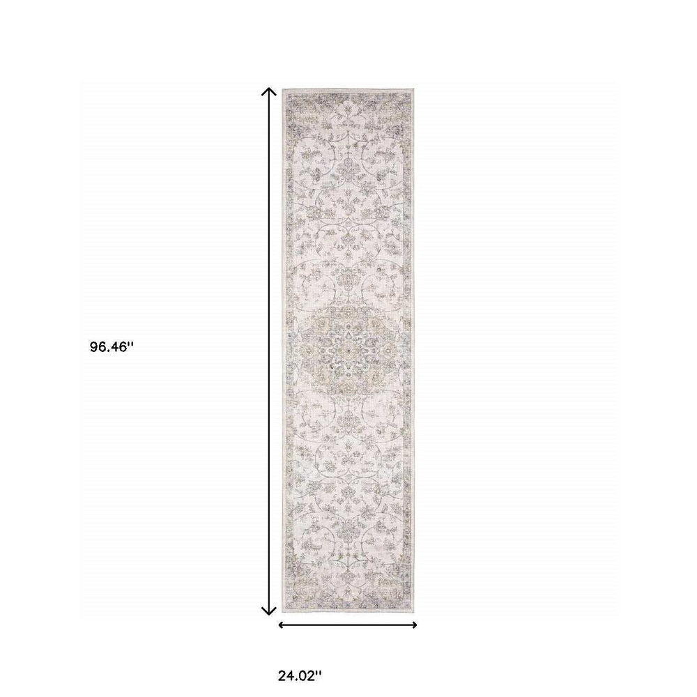 2' X 8' Beige Gold And Grey Oriental Power Loom Stain Resistant Runner Rug - Homeroots - Flyclothing LLC