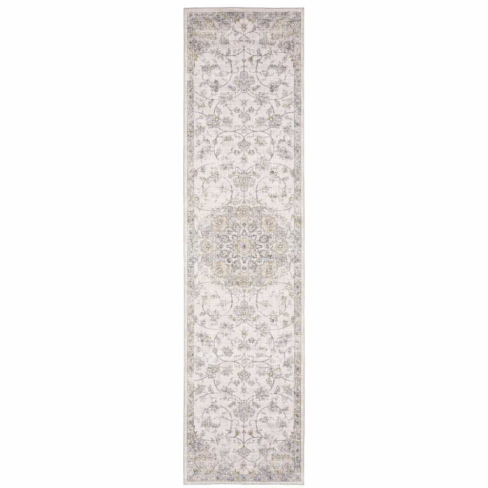 2' X 8' Beige Gold And Grey Oriental Power Loom Stain Resistant Runner Rug - Homeroots - Flyclothing LLC