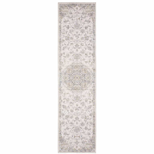 2' X 8' Beige Gold And Grey Oriental Power Loom Stain Resistant Runner Rug - Homeroots - Flyclothing LLC