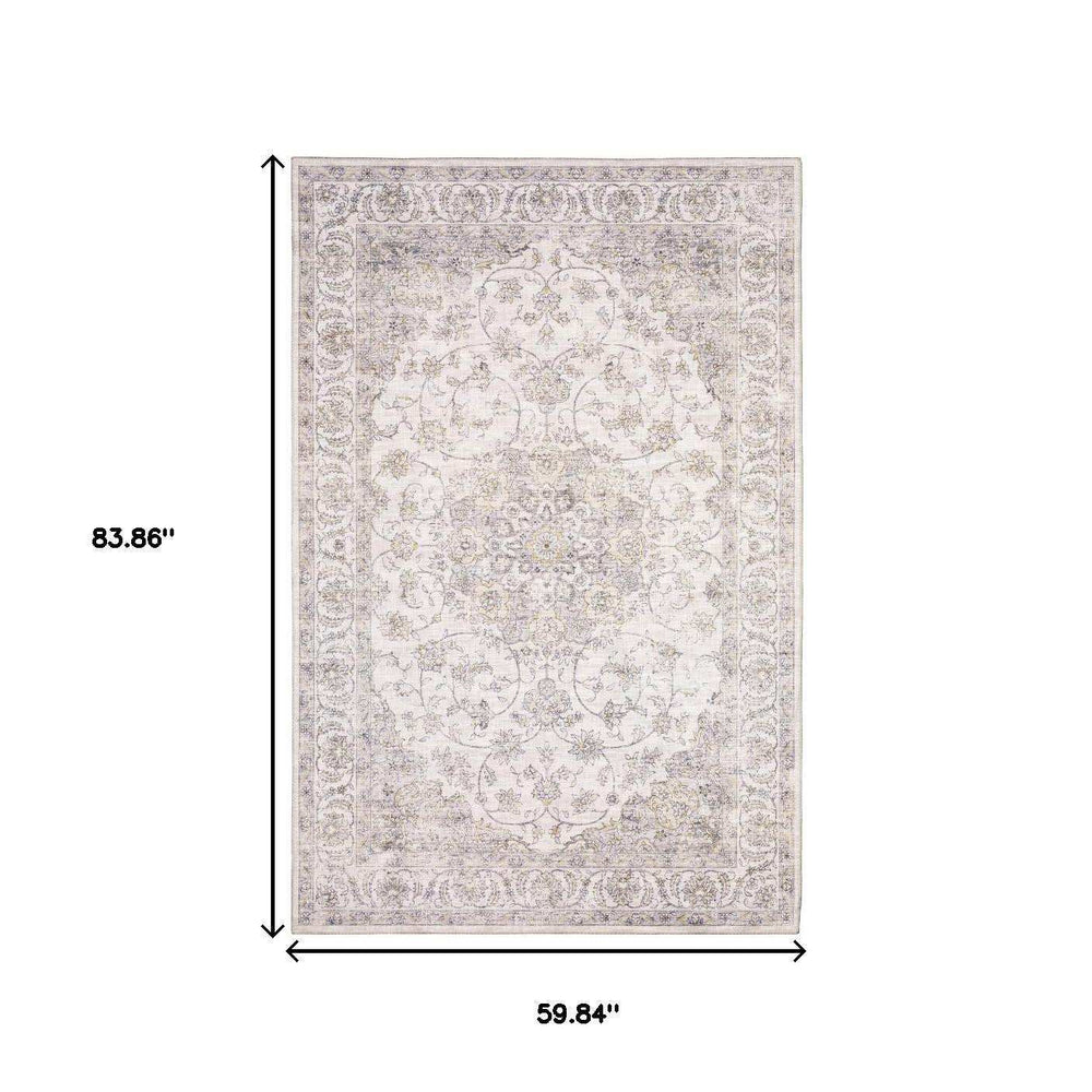 5' X 7' Beige Gold And Grey Oriental Power Loom Stain Resistant Area Rug - Homeroots - Flyclothing LLC