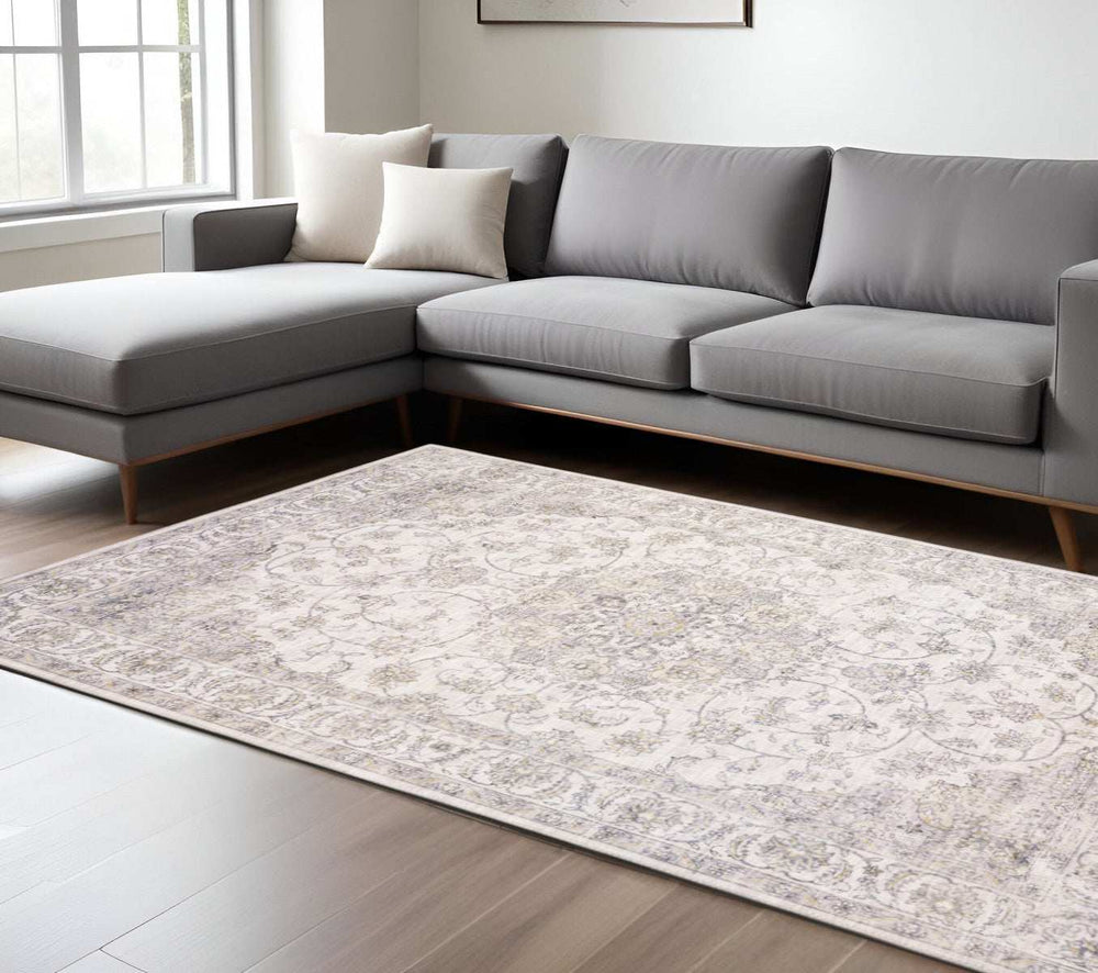 8' X 10' Beige Gold And Grey Oriental Power Loom Stain Resistant Area Rug - Homeroots - Flyclothing LLC