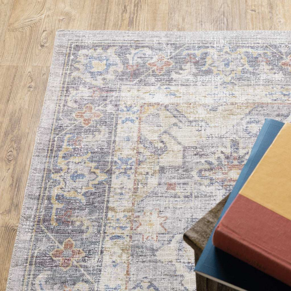 2' X 8' Blue Gold Grey Orange Yellow And Purple Oriental Power Loom Stain Resistant Runner Rug - Homeroots - Flyclothing LLC