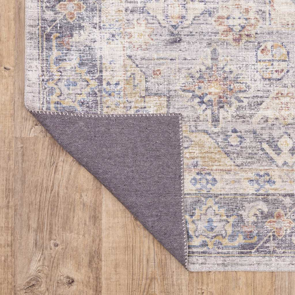 2' X 8' Blue Gold Grey Orange Yellow And Purple Oriental Power Loom Stain Resistant Runner Rug - Homeroots - Flyclothing LLC