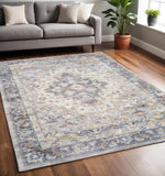 5' X 7' Blue Gold Grey Orange Yellow And Purple Oriental Power Loom Stain Resistant Area Rug - Homeroots - Flyclothing LLC