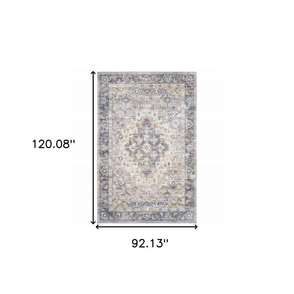 8' X 10' Blue Gold Grey Orange Yellow And Purple Oriental Power Loom Stain Resistant Area Rug - Homeroots - Flyclothing LLC