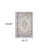 8' X 10' Blue Gold Grey Orange Yellow And Purple Oriental Power Loom Stain Resistant Area Rug - Homeroots - Flyclothing LLC