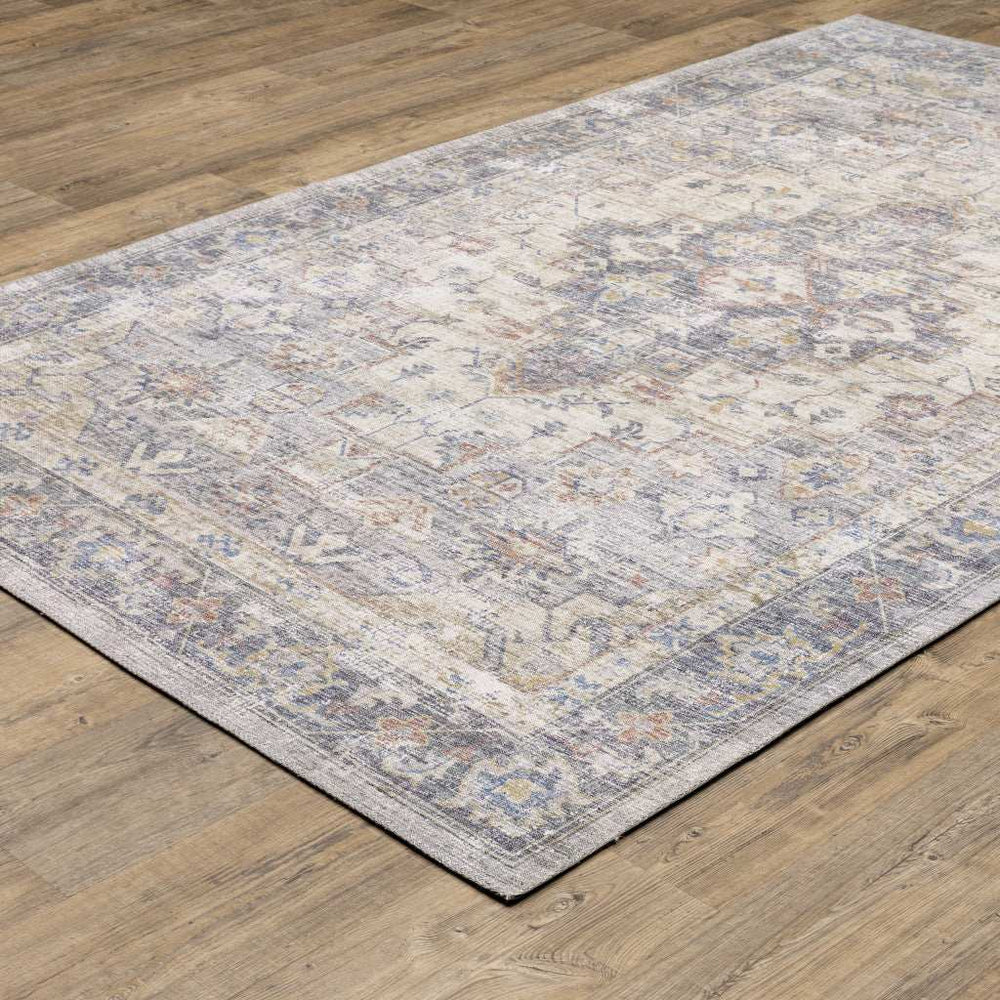 9' X 12' Blue Gold Grey Orange Yellow And Purple Oriental Power Loom Stain Resistant Area Rug - Homeroots - Flyclothing LLC
