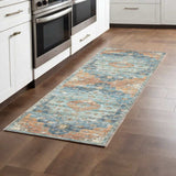 2' X 8' Orange Blue Teal Green And Beige Oriental Power Loom Stain Resistant Runner Rug - Homeroots - Flyclothing LLC
