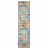 2' X 8' Orange Blue Teal Green And Beige Oriental Power Loom Stain Resistant Runner Rug - Homeroots - Flyclothing LLC