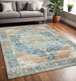 5' X 7' Orange Blue Teal Green And Beige Oriental Power Loom Stain Resistant Area Rug - Homeroots - Flyclothing LLC