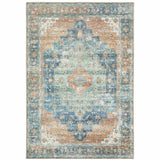 8' X 10' Orange Blue Teal Green And Beige Oriental Power Loom Stain Resistant Area Rug - Homeroots - Flyclothing LLC