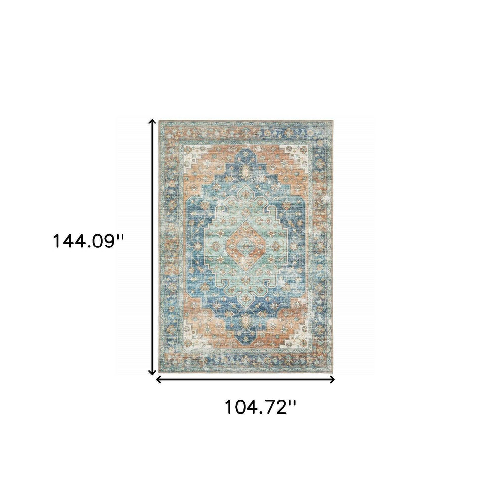 9' X 12' Blue Oriental Power Loom Stain Resistant Area Rug - Homeroots - Flyclothing LLC