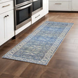 2' X 8' Blue And Grey Oriental Power Loom Stain Resistant Runner Rug - Homeroots - Flyclothing LLC