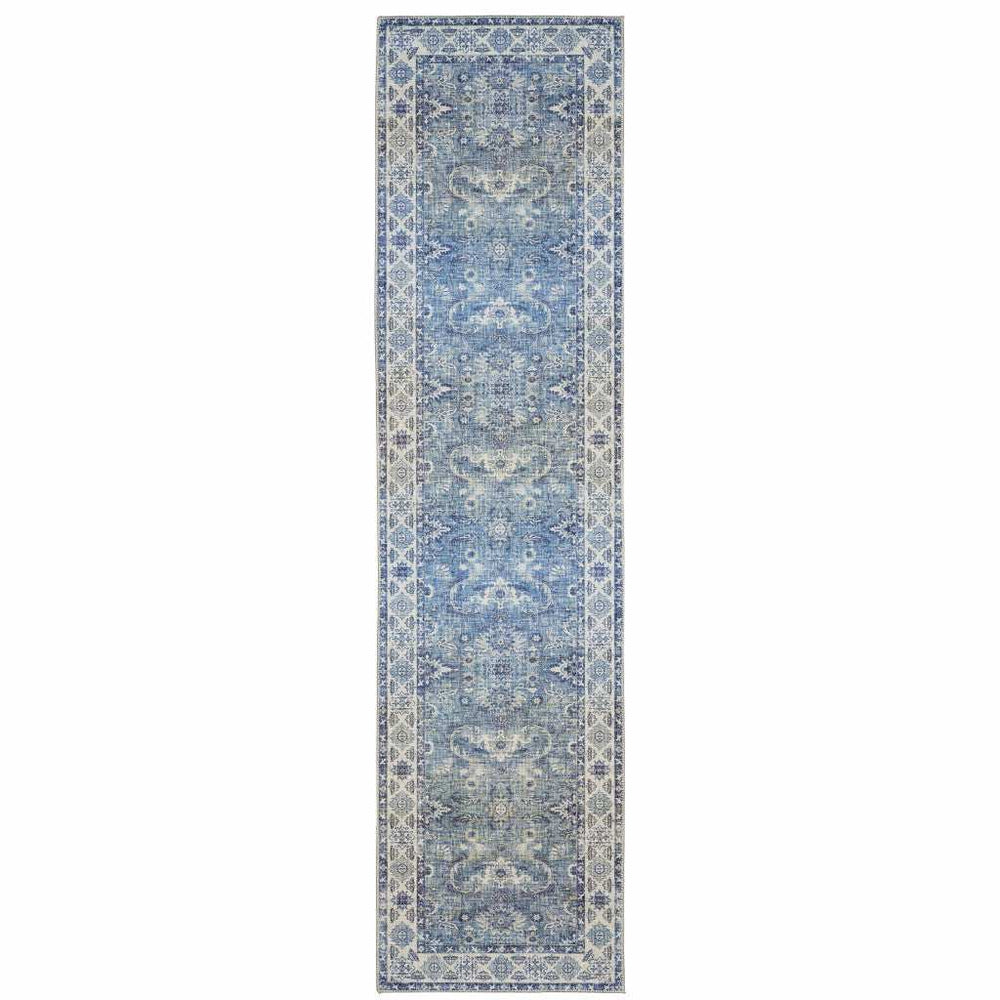 2' X 8' Blue And Grey Oriental Power Loom Stain Resistant Runner Rug - Homeroots - Flyclothing LLC