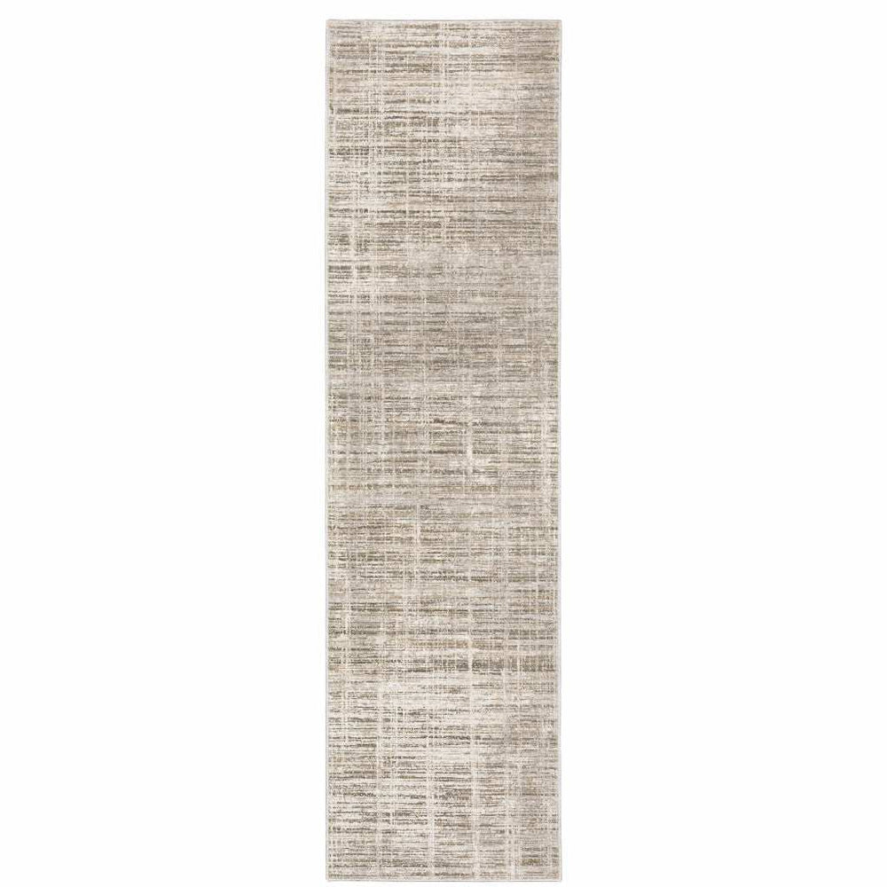 2' X 8' Beige Grey Ivory Tan And Brown Abstract Power Loom Stain Resistant Runner Rug - Homeroots - Flyclothing LLC
