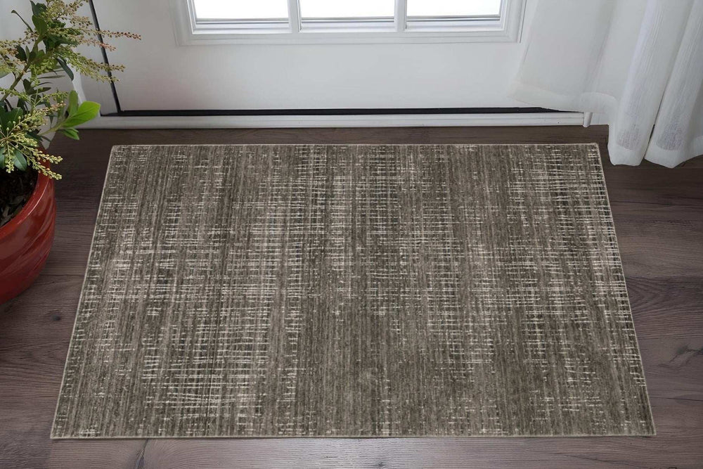 3' X 5' Charcoal Grey Grey Ivory Tan And Brown Abstract Power Loom Stain Resistant Area Rug - Homeroots - Flyclothing LLC
