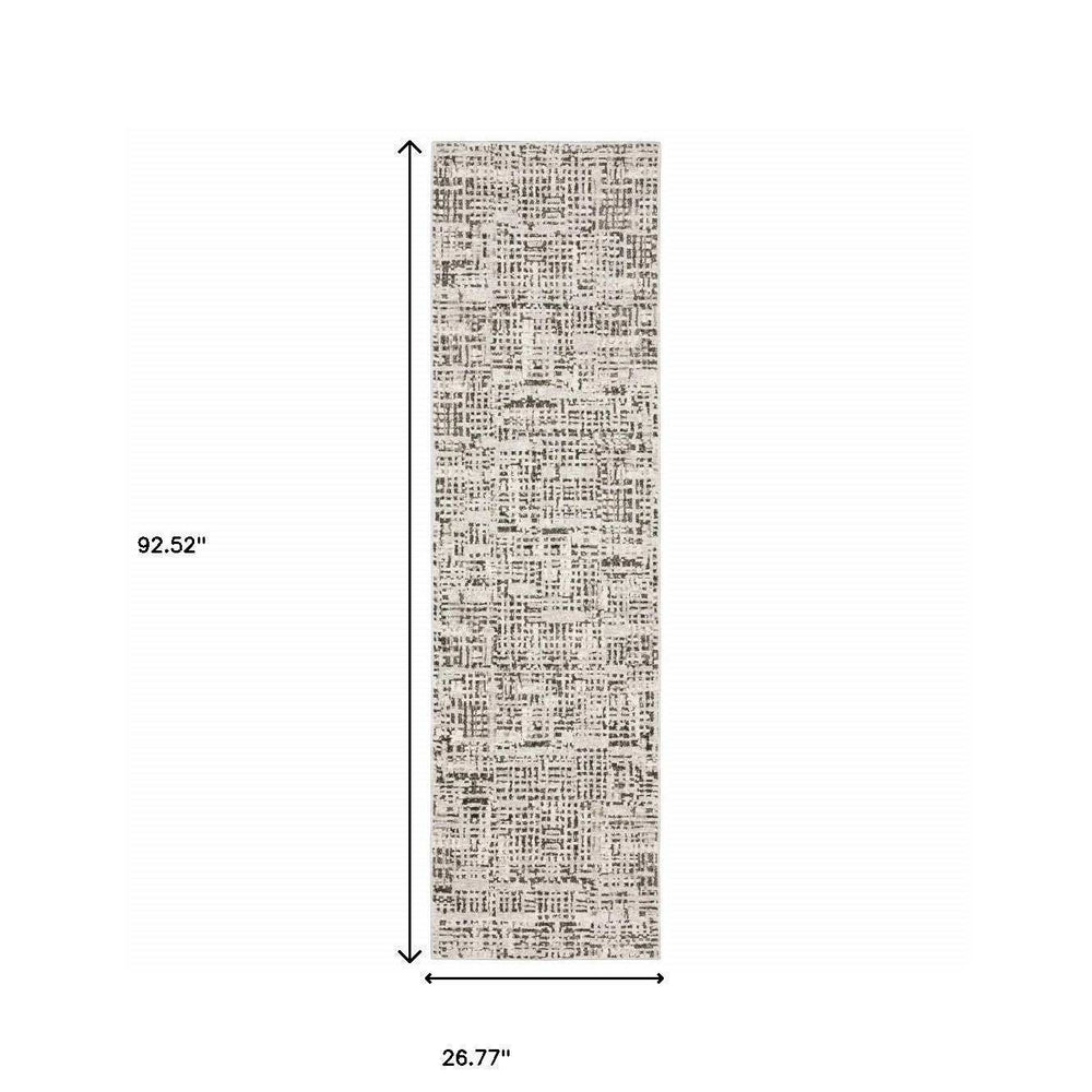 2' X 8' Ivory Grey Charcoal Brown And Beige Abstract Power Loom Stain Resistant Runner Rug - Homeroots - Flyclothing LLC