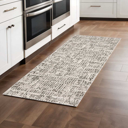 2' X 8' Ivory Grey Charcoal Brown And Beige Abstract Power Loom Stain Resistant Runner Rug - Homeroots - Flyclothing LLC