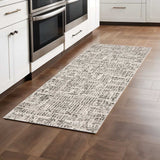 2' X 8' Ivory Grey Charcoal Brown And Beige Abstract Power Loom Stain Resistant Runner Rug - Homeroots - Flyclothing LLC