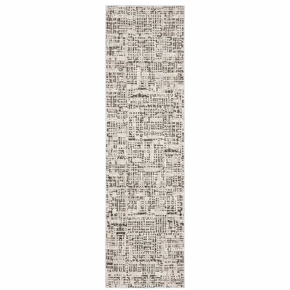 2' X 8' Ivory Grey Charcoal Brown And Beige Abstract Power Loom Stain Resistant Runner Rug - Homeroots - Flyclothing LLC