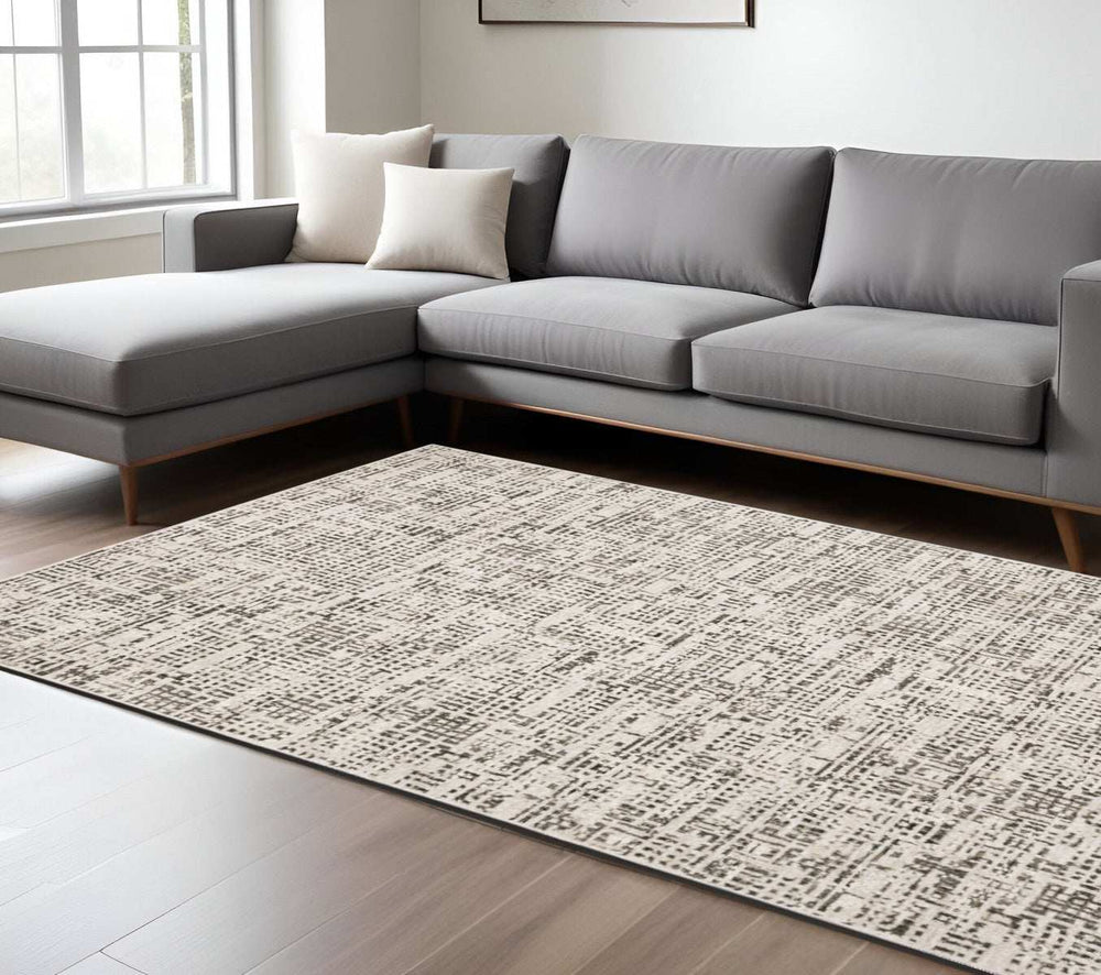 8' X 11' Ivory Grey Charcoal Brown And Beige Abstract Power Loom Stain Resistant Area Rug - Homeroots - Flyclothing LLC