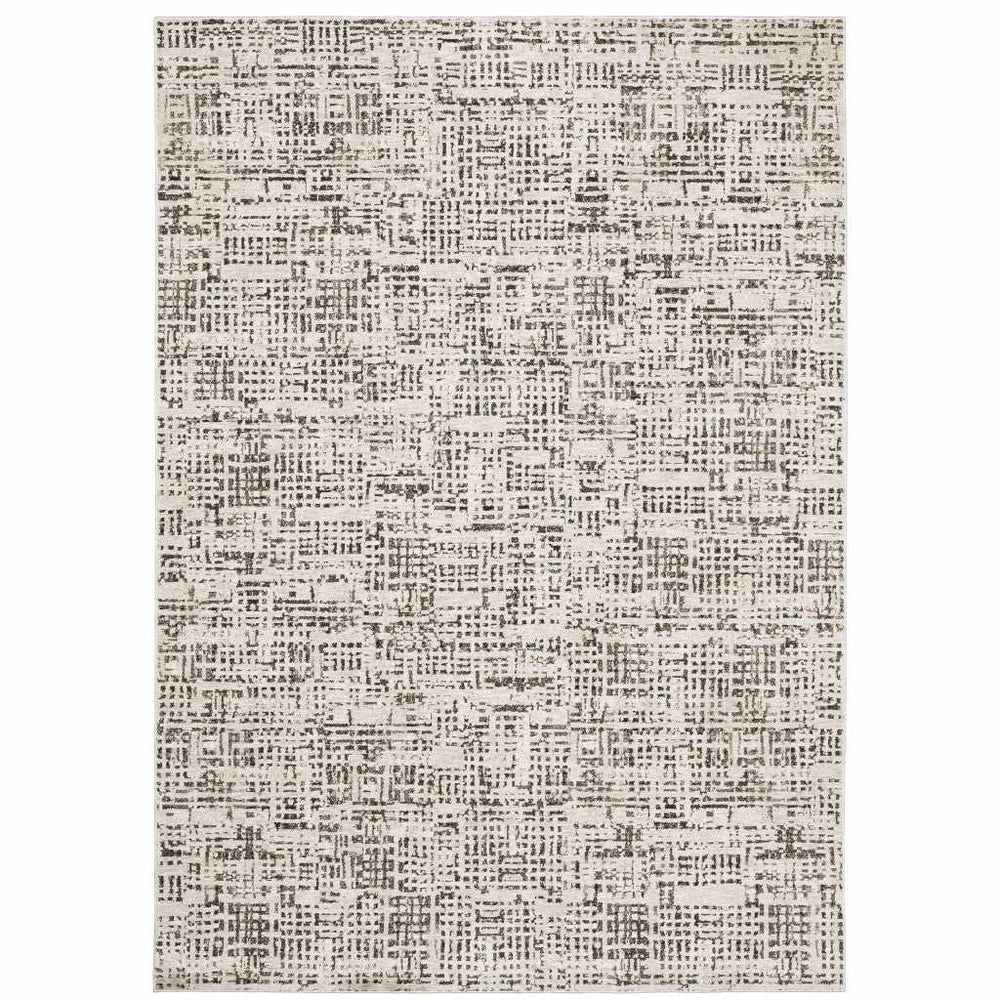 8' X 11' Ivory Grey Charcoal Brown And Beige Abstract Power Loom Stain Resistant Area Rug - Homeroots - Flyclothing LLC