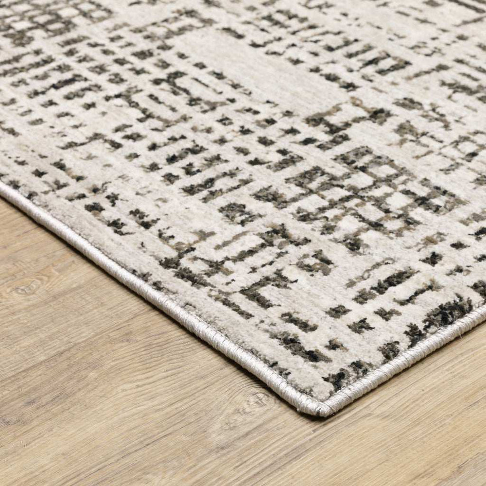 10' X 13' Ivory Grey Charcoal Brown And Beige Abstract Power Loom Stain Resistant Area Rug - Homeroots - Flyclothing LLC