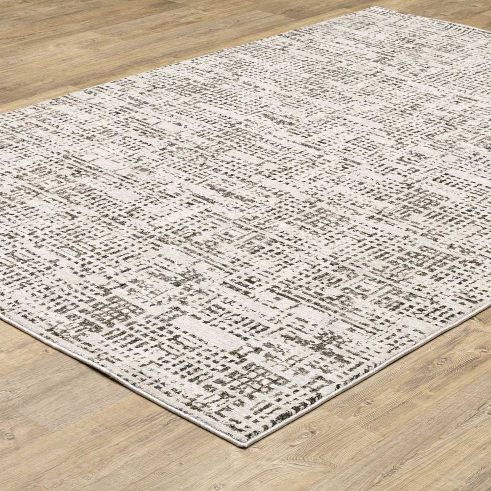 10' X 13' Ivory Grey Charcoal Brown And Beige Abstract Power Loom Stain Resistant Area Rug - Homeroots - Flyclothing LLC