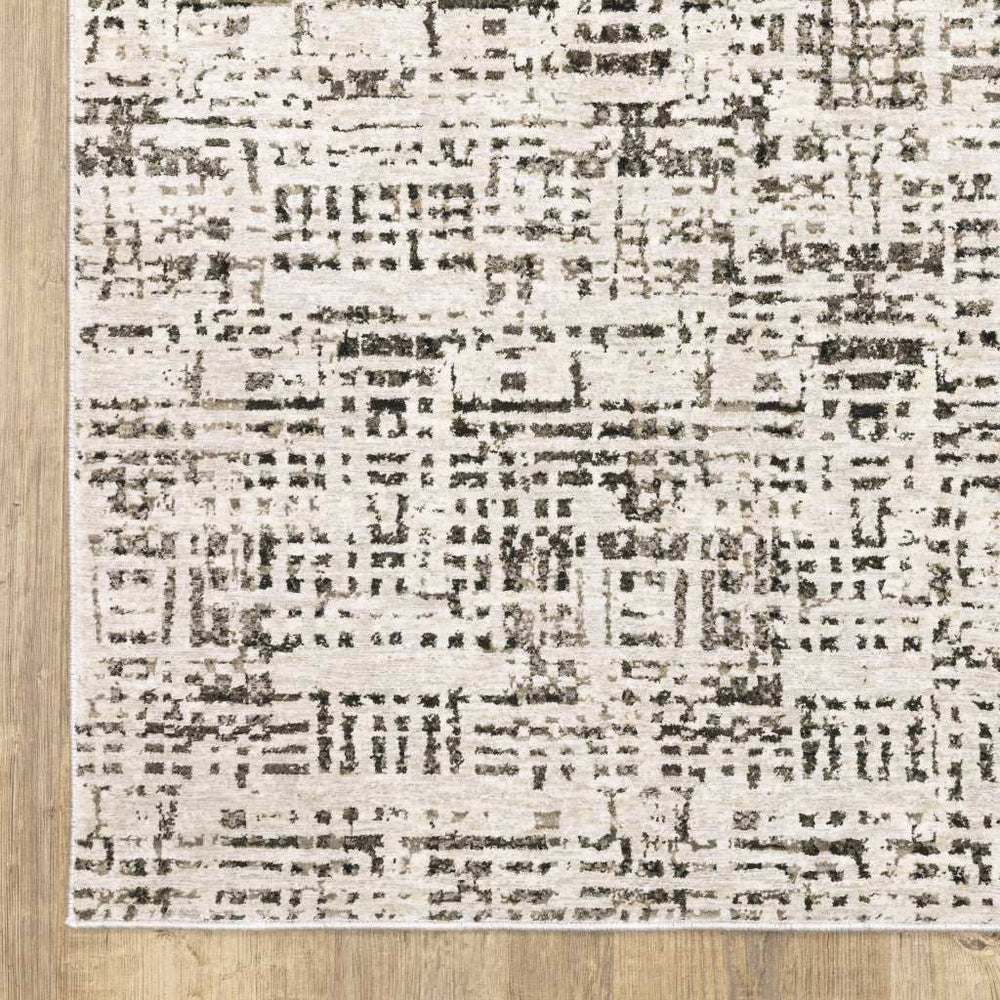 10' X 13' Ivory Grey Charcoal Brown And Beige Abstract Power Loom Stain Resistant Area Rug - Homeroots - Flyclothing LLC