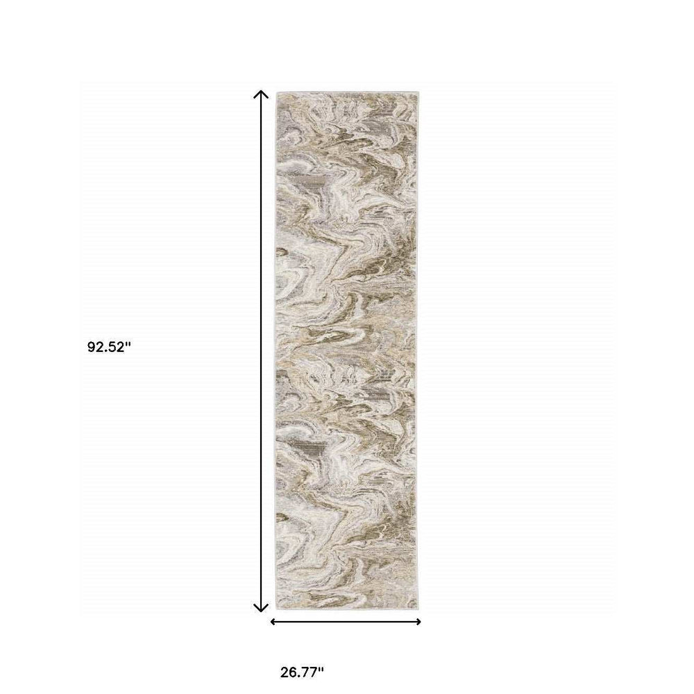 2' X 8' Ivory Tan Beige Grey And Brown Abstract Power Loom Stain Resistant Runner Rug - Homeroots - Flyclothing LLC