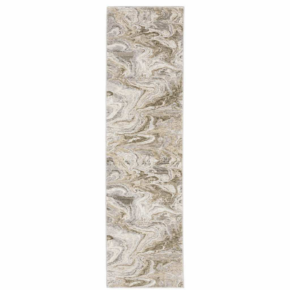2' X 8' Ivory Tan Beige Grey And Brown Abstract Power Loom Stain Resistant Runner Rug - Homeroots - Flyclothing LLC