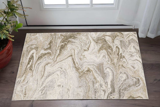 3' X 5' Ivory Tan Beige Grey And Brown Abstract Power Loom Stain Resistant Area Rug - Homeroots - Flyclothing LLC