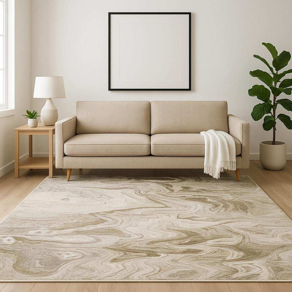 5' X 8' Ivory Tan Beige Grey And Brown Abstract Power Loom Stain Resistant Area Rug - Homeroots - Flyclothing LLC
