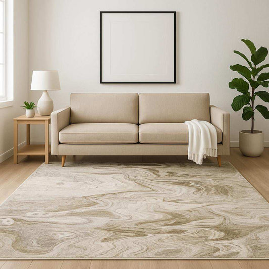 5' X 8' Ivory Tan Beige Grey And Brown Abstract Power Loom Stain Resistant Area Rug - Homeroots - Flyclothing LLC