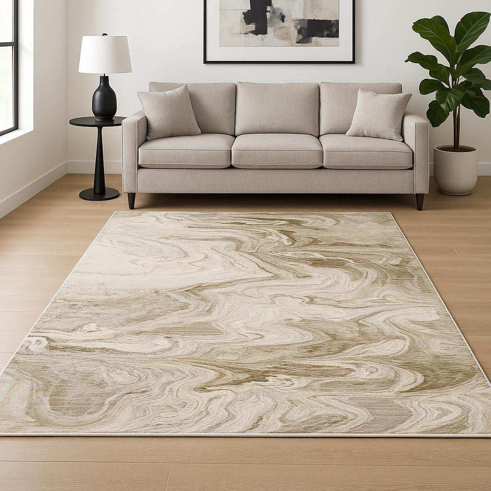 6' X 9' Beige And Ivory Abstract Power Loom Stain Resistant Area Rug - Homeroots - Flyclothing LLC