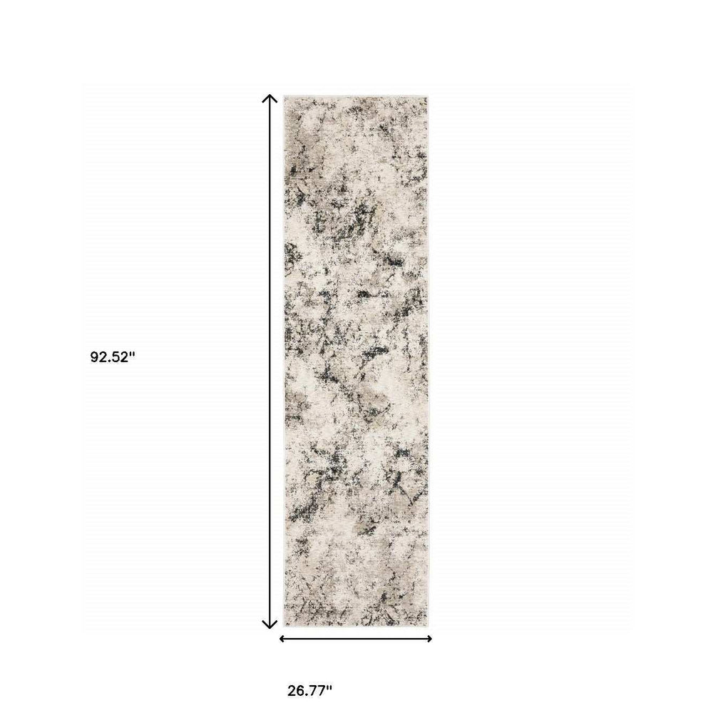 2' X 8' Ivory Grey Black Beige And Tan Abstract Power Loom Stain Resistant Runner Rug - Homeroots - Flyclothing LLC