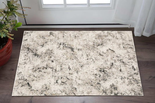 3' X 5' Ivory Grey Black Beige And Tan Abstract Power Loom Stain Resistant Area Rug - Homeroots - Flyclothing LLC