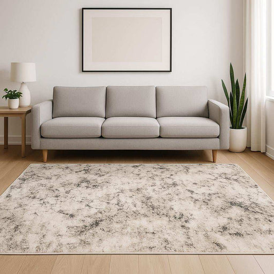 5' X 8' Ivory Grey Black Beige And Tan Abstract Power Loom Stain Resistant Area Rug - Homeroots - Flyclothing LLC