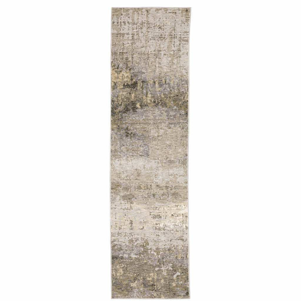 2' X 8' Beige Grey Ivory Tan And Brown Abstract Power Loom Stain Resistant Runner Rug - Homeroots - Flyclothing LLC