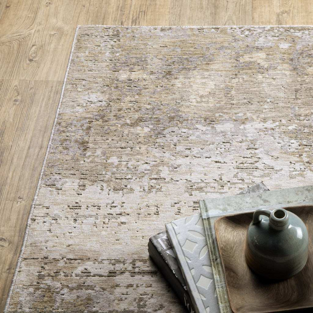 2' X 8' Beige Grey Ivory Tan And Brown Abstract Power Loom Stain Resistant Runner Rug - Homeroots - Flyclothing LLC