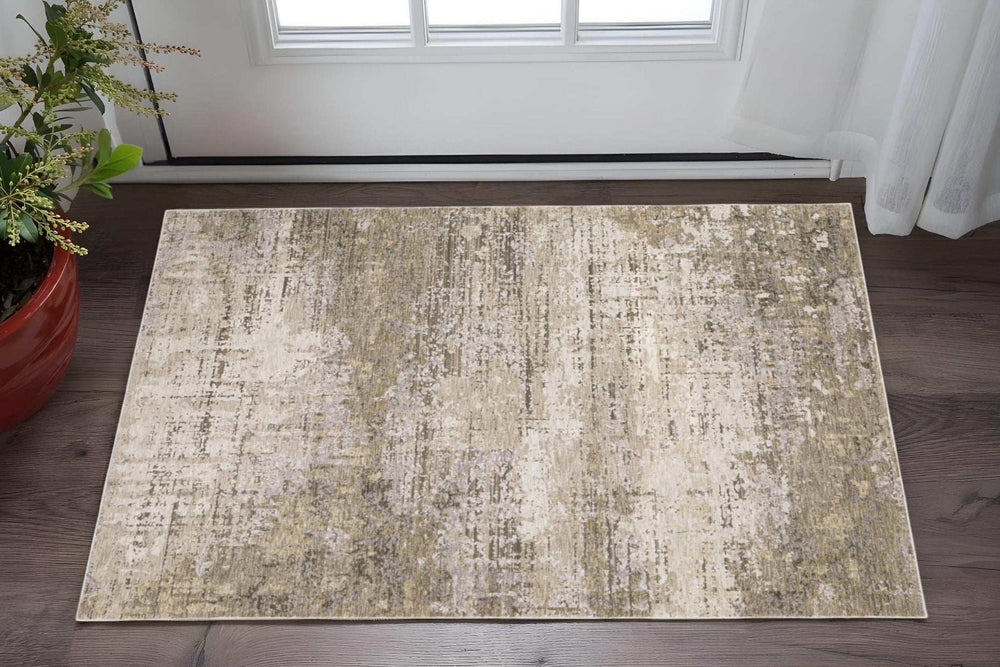3' X 5' Beige Grey Ivory Tan And Brown Abstract Power Loom Stain Resistant Area Rug - Homeroots - Flyclothing LLC