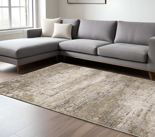 6' X 9' Beige Grey Ivory Tan And Brown Abstract Power Loom Stain Resistant Area Rug - Homeroots - Flyclothing LLC
