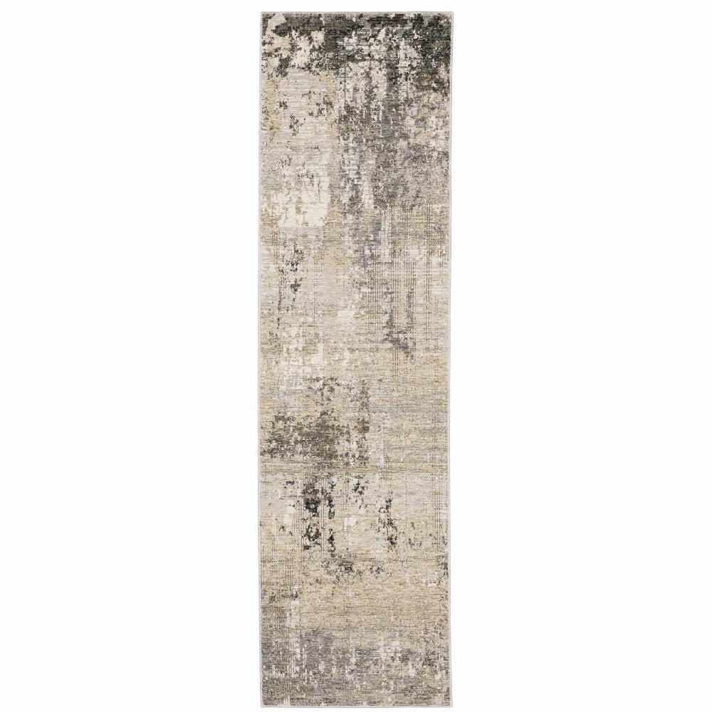 2' X 8' Beige Grey Ivory Tan And Brown Abstract Power Loom Stain Resistant Runner Rug - Homeroots - Flyclothing LLC