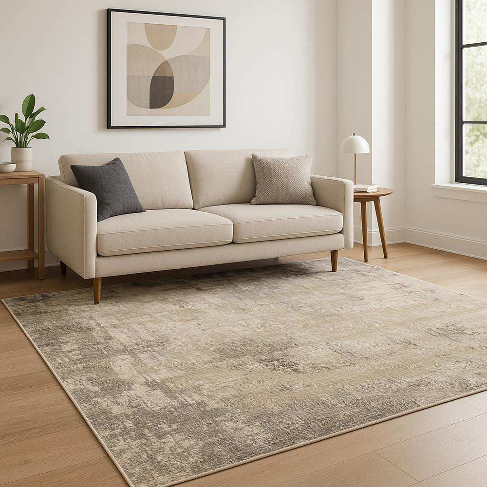 5' X 8' Beige Grey Ivory Tan And Brown Abstract Power Loom Stain Resistant Area Rug - Homeroots - Flyclothing LLC