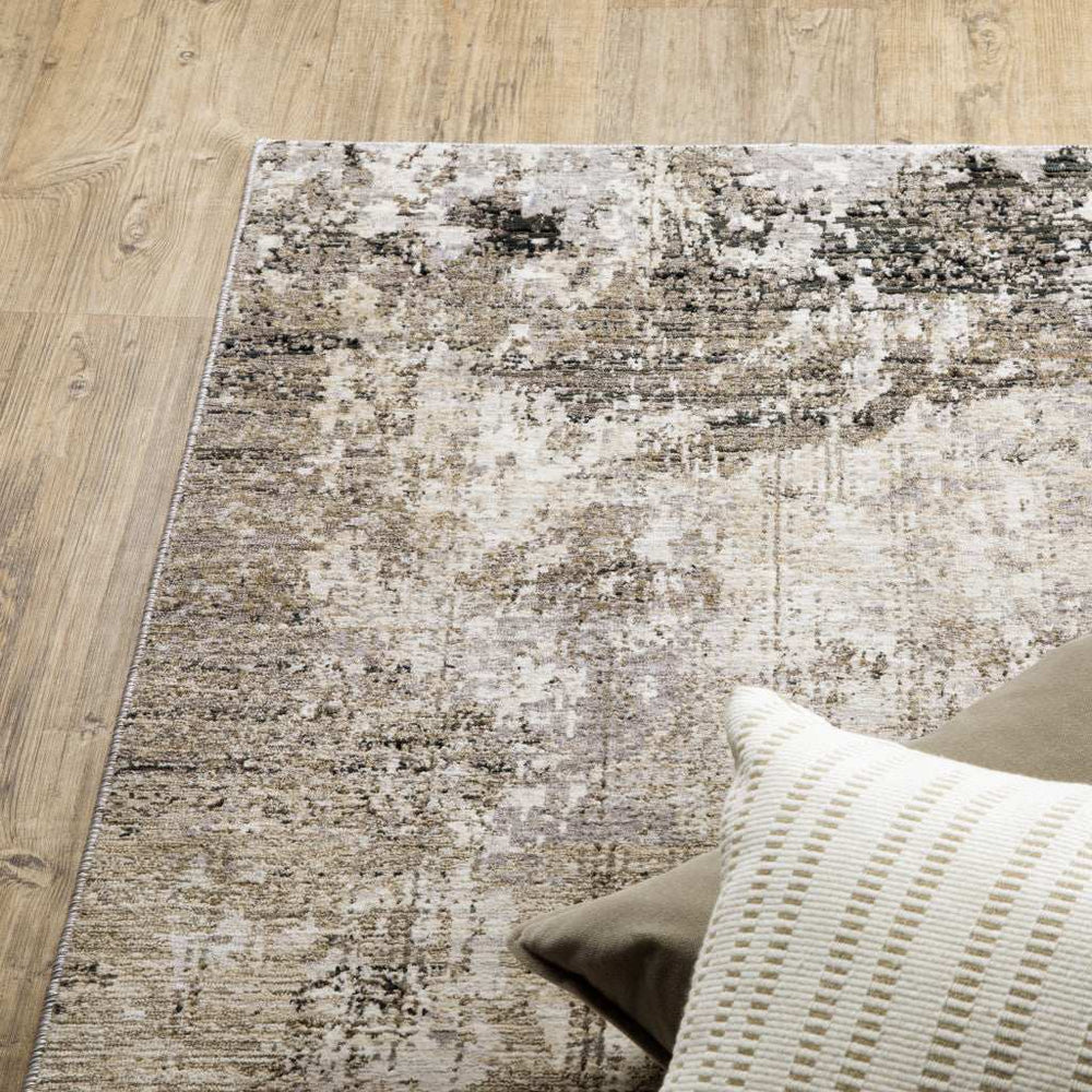 10' X 13' Beige Grey Ivory Tan And Brown Abstract Power Loom Stain Resistant Area Rug - Homeroots - Flyclothing LLC