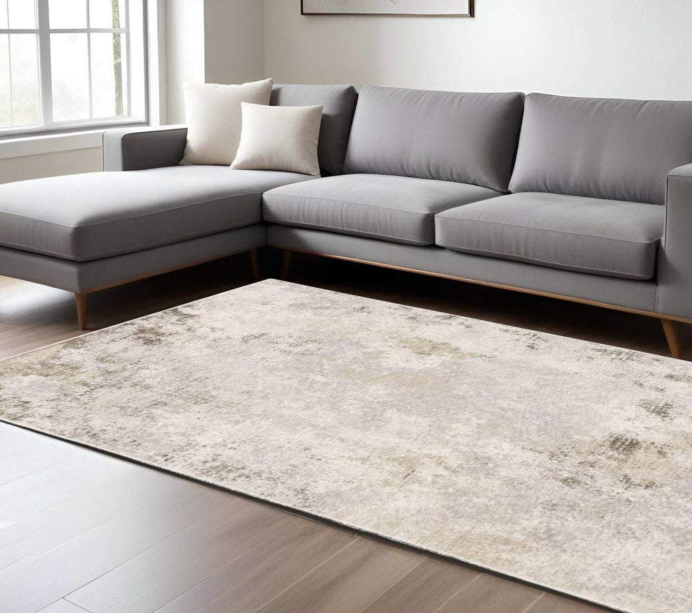 6' X 9' Beige Ivory Tan Grey And Brown Abstract Power Loom Stain Resistant Area Rug - Homeroots - Flyclothing LLC