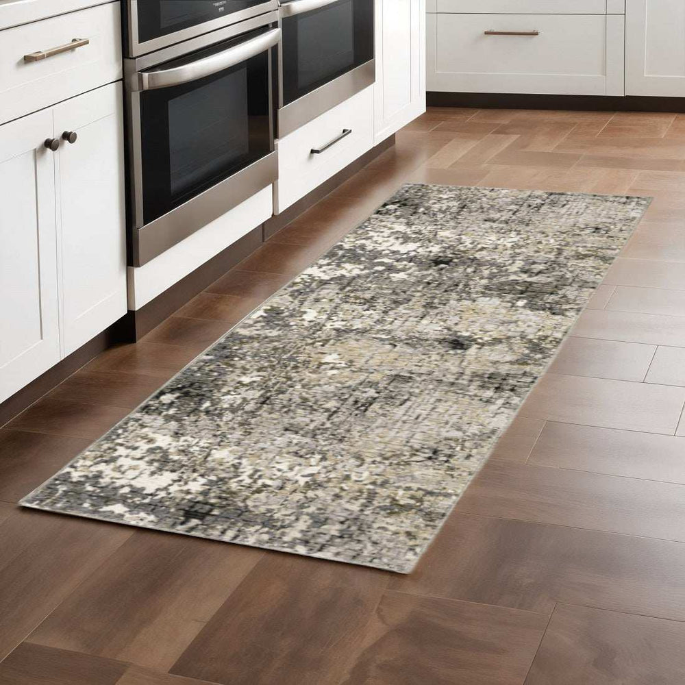 2' X 8' Grey Ivory Beige Charcoal Black Tan And Brown Abstract Power Loom Stain Resistant Runner Rug - Homeroots - Flyclothing LLC