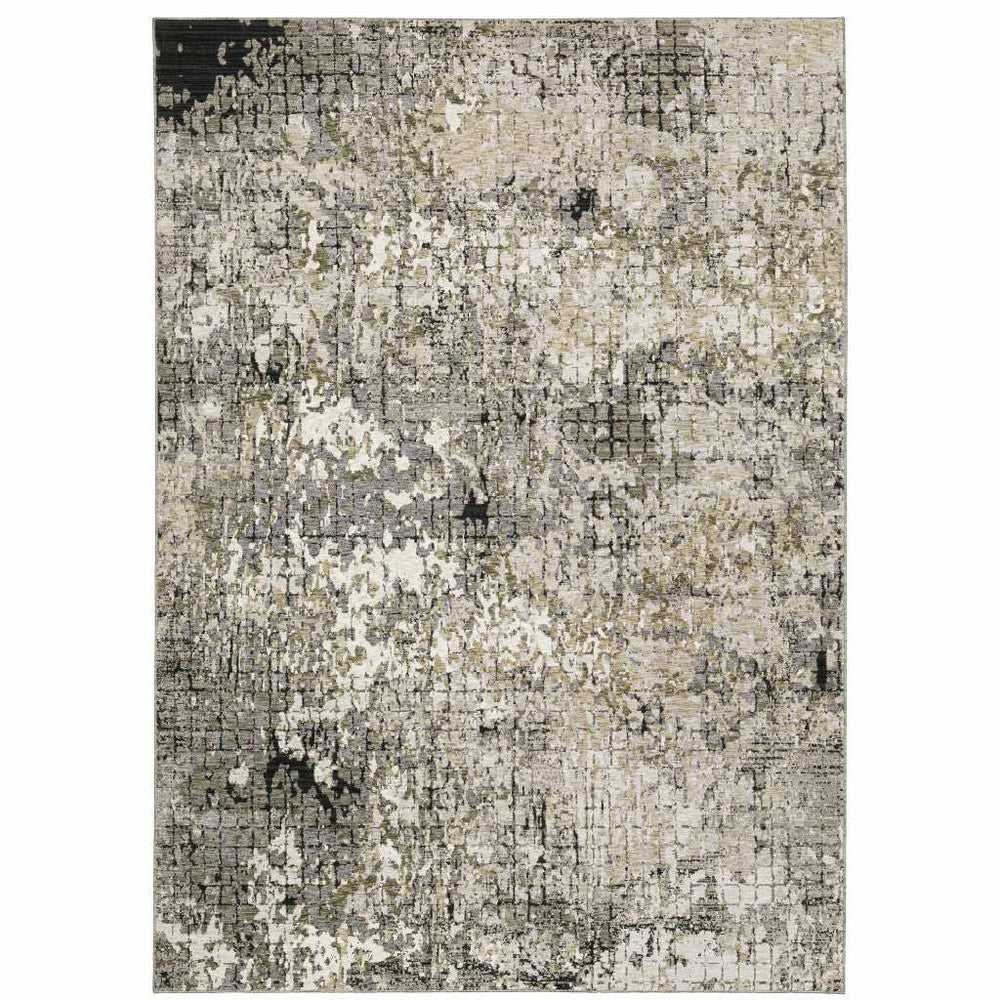 3' X 5' Grey Ivory Beige Charcoal Black Tan And Brown Abstract Power Loom Stain Resistant Area Rug - Homeroots - Flyclothing LLC