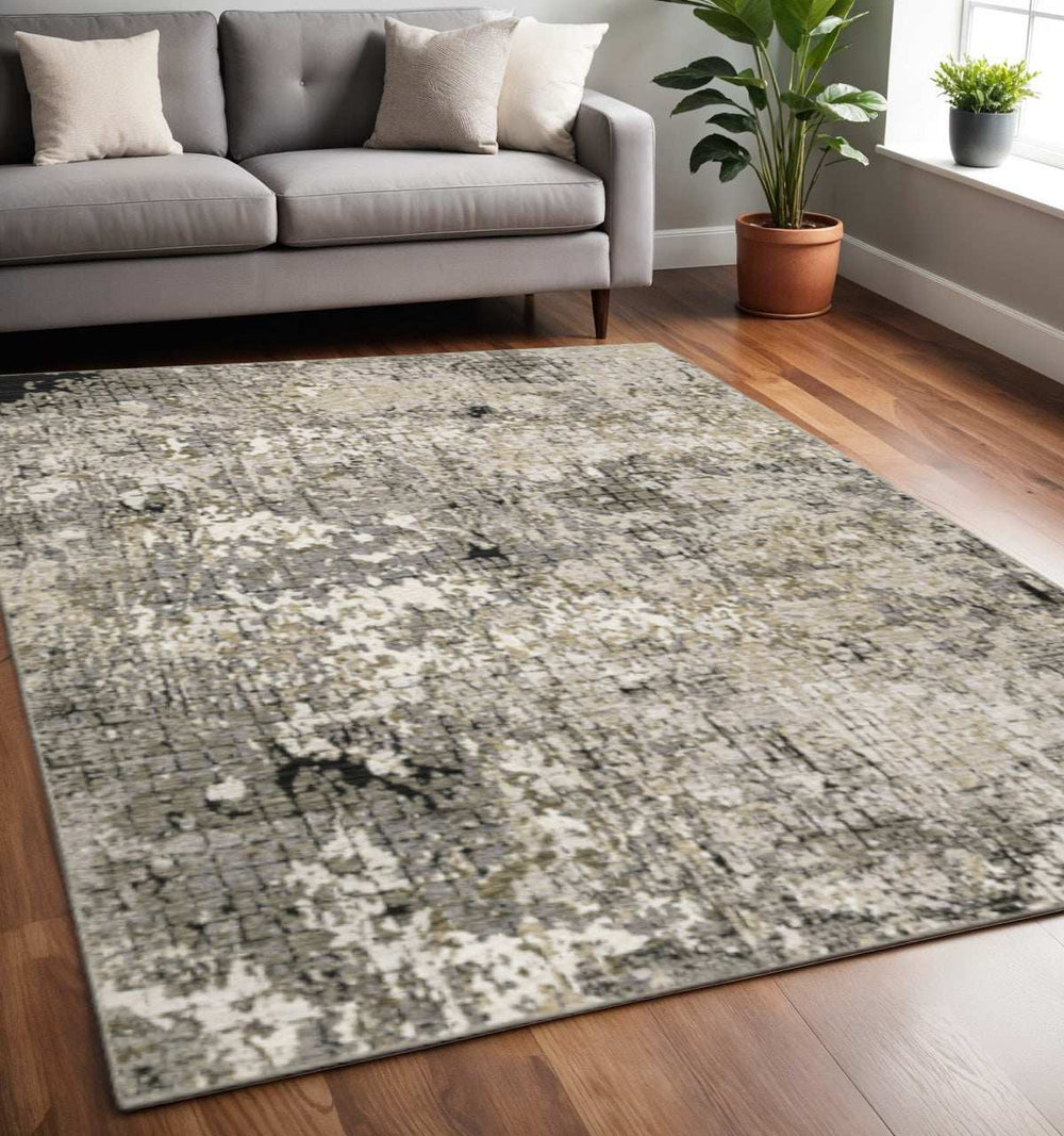5' X 8' Grey Ivory Beige Charcoal Black Tan And Brown Abstract Power Loom Stain Resistant Area Rug - Homeroots - Flyclothing LLC